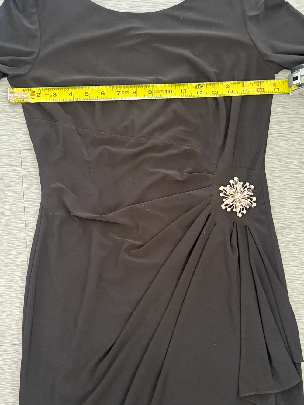 Alex Evenings Black Midi Dress with Rhinestone Brooch - Picture 3 of 7